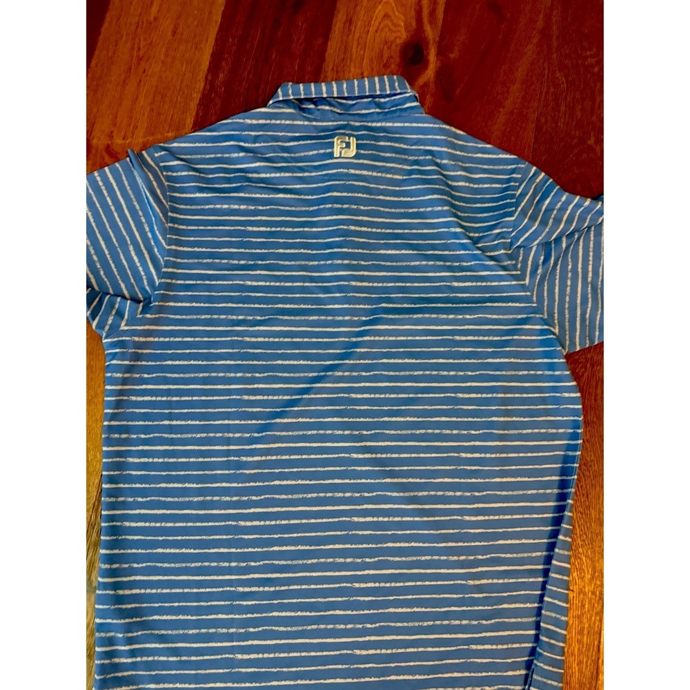 FootJoy FJ Golf Polo Shirt Blue Striped Short Sleeve Men's M - Picture 4 of 4